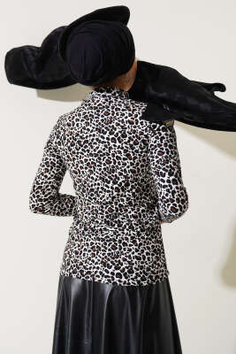 Karışık Desen Balıkçı Yaka Bluz Ekru - Thumbnail