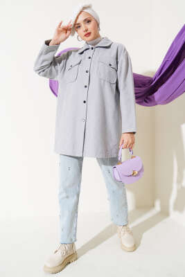Çift Cepli Kaşe Gömlek Gri - Thumbnail