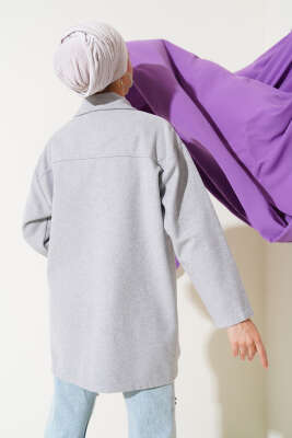 Çift Cepli Kaşe Gömlek Gri - Thumbnail