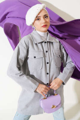 Çift Cepli Kaşe Gömlek Gri - Thumbnail