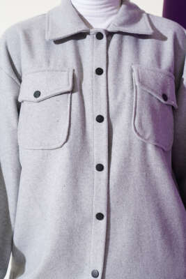 Çift Cepli Kaşe Gömlek Gri - Thumbnail