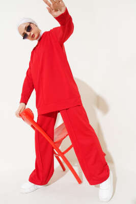 Pazarium - Önü Çımalı Basic İkili Takım Kırmızı