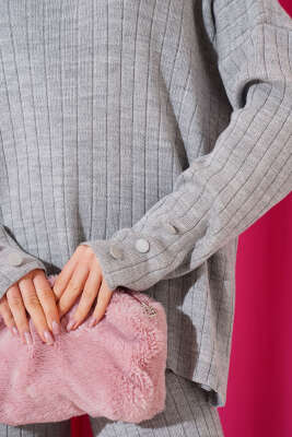 Kol Düğme Detaylı Triko İkili Takım Gri - Thumbnail