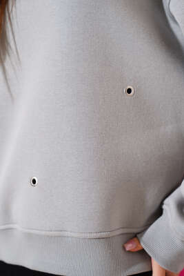 Kuş Gözlü Üç İplik Sweatshirt Gri - Thumbnail