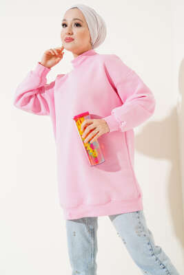 	 Üç İplik Yarım Balıkçı Yaka Tunik Pembe - Thumbnail