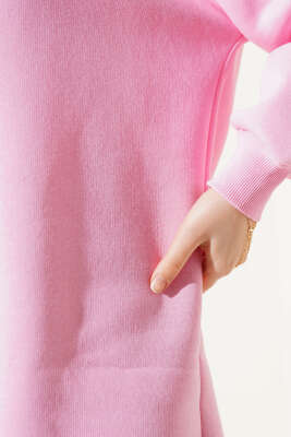 	 Üç İplik Yarım Balıkçı Yaka Tunik Pembe - Thumbnail