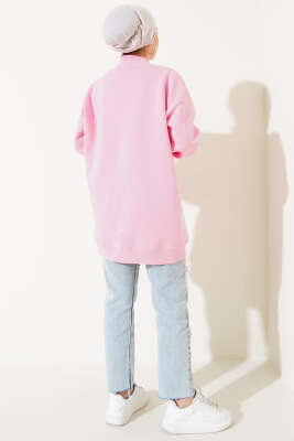 	 Üç İplik Yarım Balıkçı Yaka Tunik Pembe - Thumbnail