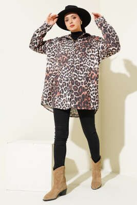 Leopar Desenli Salaş Gömlek Kahve - Thumbnail
