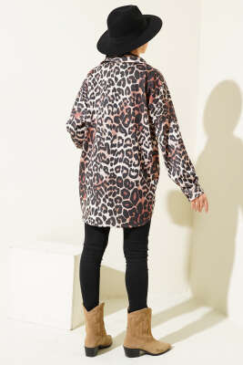 Leopar Desenli Salaş Gömlek Kahve - Thumbnail