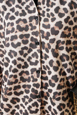 Leopar Desenli Salaş Gömlek Bej - Thumbnail