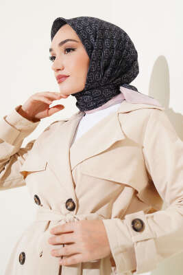 Pazarium - MK Desen Soft Eşarp Siyah Somon