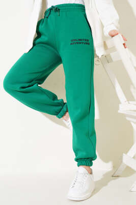 Pazarium - Üç İplik Paça Lastikli Jogger Pantolon Yeşil