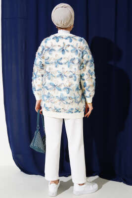 Tül Çiçekli Triko Tunik Bej - Thumbnail