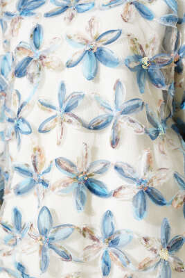 Tül Çiçekli Triko Tunik Bej - Thumbnail