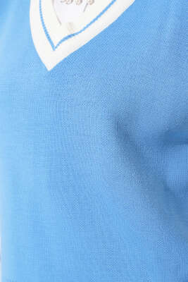 V Yaka Kısa Triko Süveter İndigo - Thumbnail