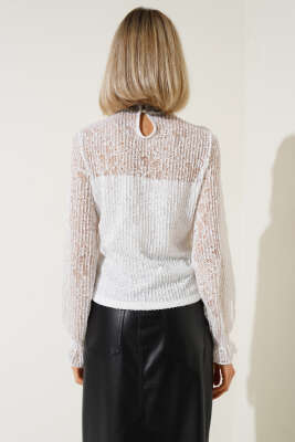 Gipeli Dantel Bluz Beyaz - Thumbnail