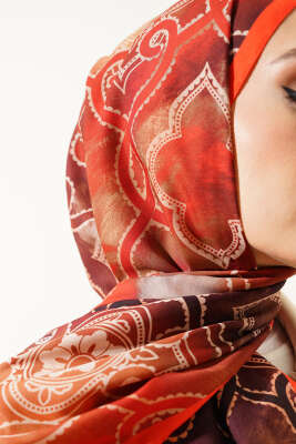 Dijital Etnik Desen Medine Şal Oranj - Thumbnail