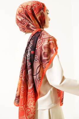Dijital Etnik Desen Medine Şal Oranj - Thumbnail