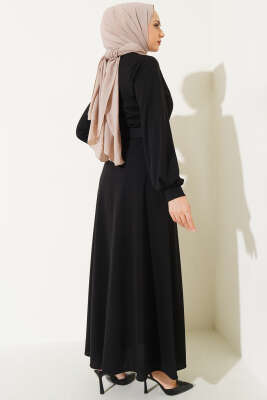 Kemerli Basic Elbise Siyah - Thumbnail