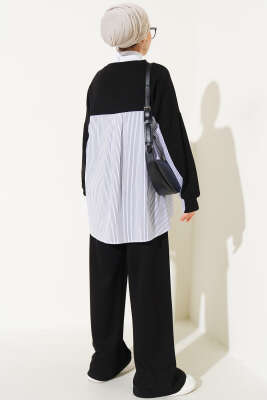 Loyşa Çizgi Garnili İkili Takım Siyah - Thumbnail