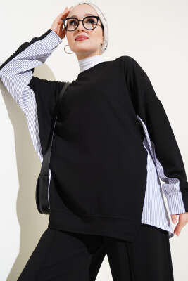 Loyşa Çizgi Garnili İkili Takım Siyah - Thumbnail