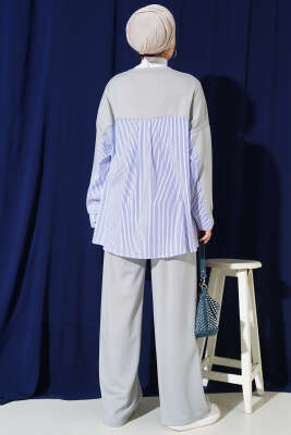 Loyşa Çizgi Garnili İkili Takım Gri - Thumbnail