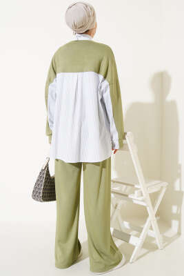 Loyşa Çizgi Garnili İkili Takım Çağla Yeşili - Thumbnail