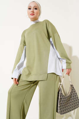Loyşa Çizgi Garnili İkili Takım Çağla Yeşili - Thumbnail