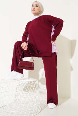 Loyşa Çizgi Garnili İkili Takım Bordo - Thumbnail