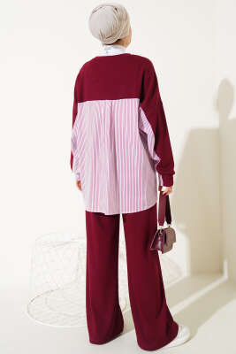 Loyşa Çizgi Garnili İkili Takım Bordo - Thumbnail
