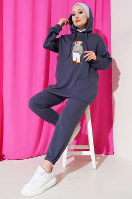 Pazarium - Üç İplik Loyşa Ayıcıklı İkili Takım Füme