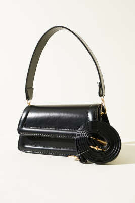 Pazarium - 	 Kapaklı Mıknatıslı El Çantası Siyah