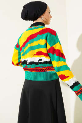 Karışık Desen Triko Kazak Zümrüt - Thumbnail