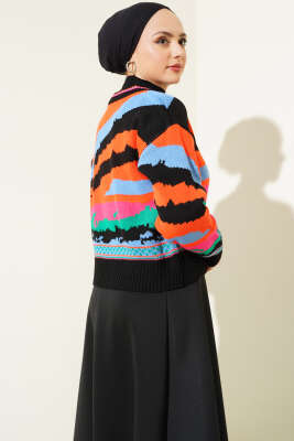 Karışık Desen Triko Kazak Siyah - Thumbnail