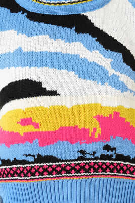 Karışık Desen Triko Kazak İndigo - Thumbnail