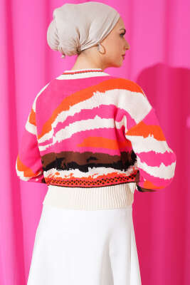 Karışık Desen Triko Kazak Bej - Thumbnail