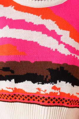 Karışık Desen Triko Kazak Bej - Thumbnail