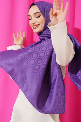 Pazarium - Geometrik Motifli Jakar Şal Menekşe