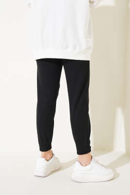 Çımalı Paça Lastikli Jogger Pantolon Siyah - Thumbnail