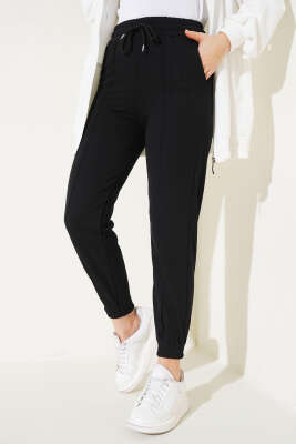 Çımalı Paça Lastikli Jogger Pantolon Siyah - Thumbnail