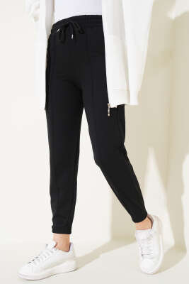 Çımalı Paça Lastikli Jogger Pantolon Siyah - Thumbnail