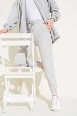 Çımalı Paça Lastikli Jogger Pantolon Gri - Thumbnail