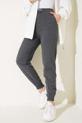 Çımalı Paça Lastikli Jogger Pantolon Füme - Thumbnail