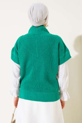 V Yaka Selanik Triko Süveter Zümrüt - Thumbnail