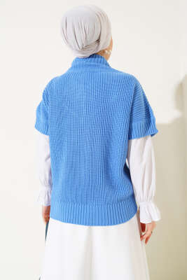 V Yaka Selanik Triko Süveter İndigo - Thumbnail