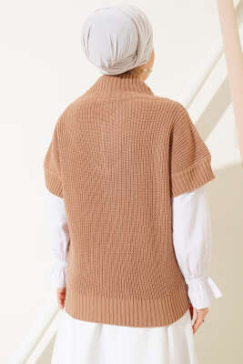 V Yaka Selanik Triko Süveter Büsküvi - Thumbnail