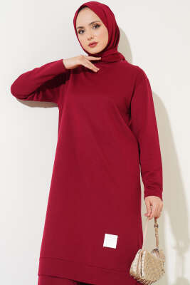 Armalı Bol Paça İkili Takım Bordo - Thumbnail