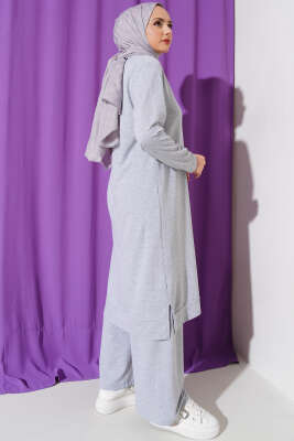 Armalı Bol Paça İkili Takım Melanj Gri - Thumbnail