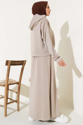 Loyşa Hırkalı Elbise İkili Takım Bej - Thumbnail