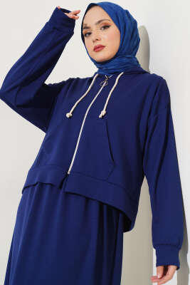 Loyşa Hırkalı Elbise İkili Takım Lacivert - Thumbnail